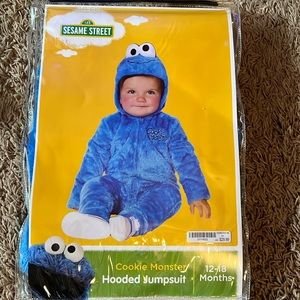 Like New- Sesame Street Cookie Monster Hooded Jumpsuit, 12-18 months